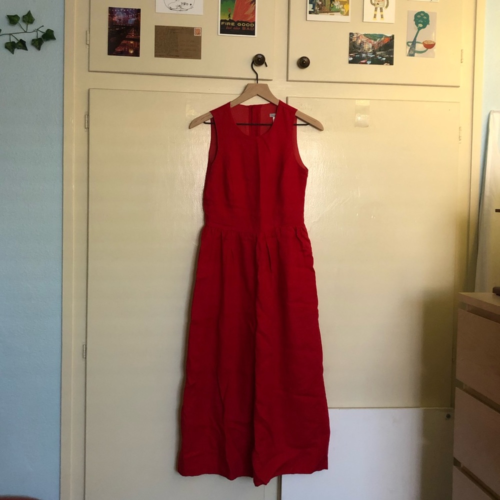 Red linen jumpsuit